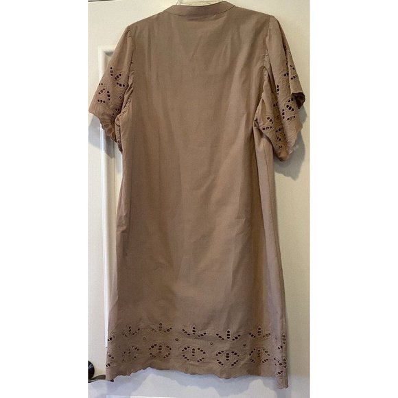 Free/Quent Dress Size Large Silver Mink Tan Brown 100% Cotton Eyelet Sleeves - Picture 7 of 16